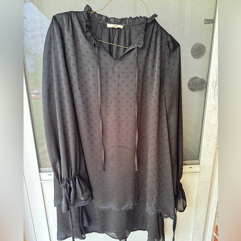 Easel Black Long Sleeve Tunic Dress with Tie Front
